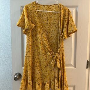 Floral Yellow Wrap Dress